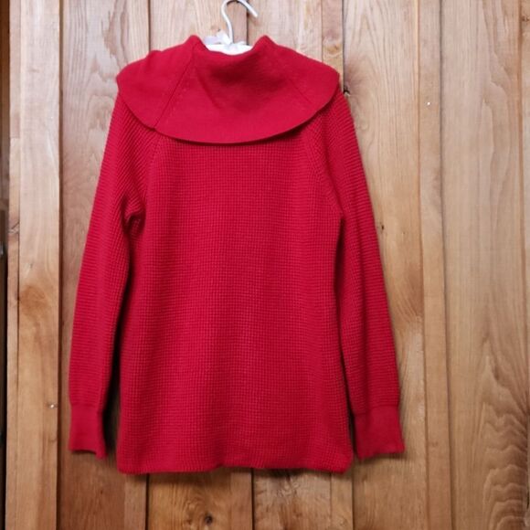 Michael Kors Preppy Waffle Knit Cowl Neck Tunic Sweater, Large, Red w/ Gold Logo - Picture 2 of 8